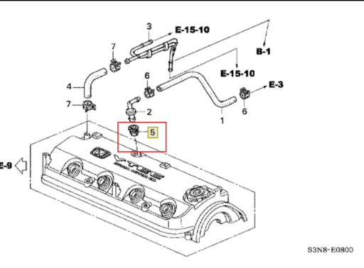 [17139-PK1-000] [แท้] - ยางรองวาล์วหายใจ HONDA ACCORD 90-11, CRV 96-11