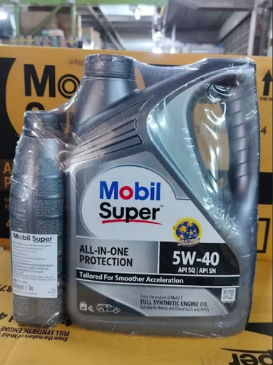 [8887191487436] [Mobil] - น้ำมันเครื่อง เบนซิน Sup AIO Pro 5W-40 SQ (4L+1L) (NEW)